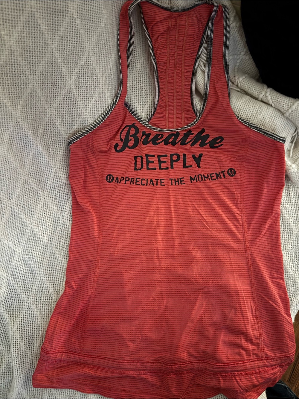 lululemon athletica Red Striped 'Breathe Deeply' Racerback Tank